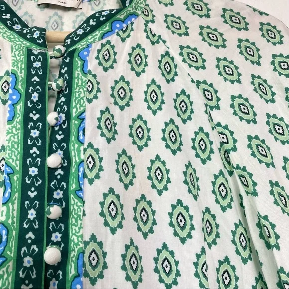 Sandro Paris Green Naima Mix Print Mini Dress Long Sleeve - Picture 4 of 8